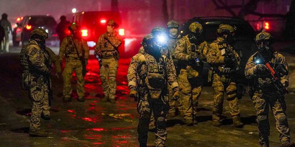 ​Members of law enforcement gather, as tensions rise after federal law enforcement agents were involved in a shooting incident, a week after a U.S. Immigration and Customs Enforcement (ICE) agent fatally shot Renee Nicole Good, in north Minneapolis, Minnesota, U.S., January 15, 2026. 