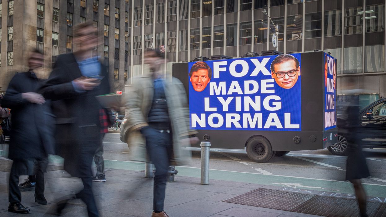 Members of the activist groups Truth Tuesdays and Rise and Resist gathered at a weekly FOX LIES DEMOCRACY DIES event outside the NewsCorp Building in Manhattan.