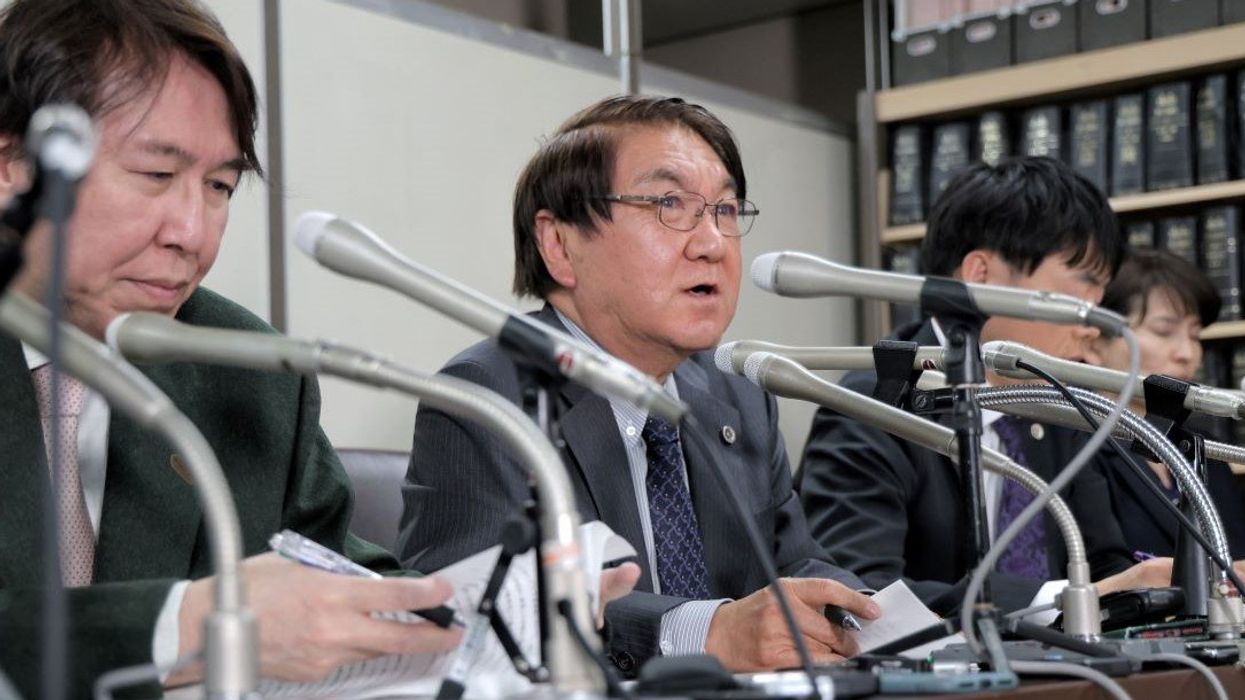 Members of the Lawyers from Across Japan for the Victims of the Unification Church(LAJAVUC)attend a press conference as the Tokyo District Court issued a dissolution order to the Unification Church, the religious group formerly called the Family Federation for World Peace and Unification, in Tokyo on March 25, 2025.