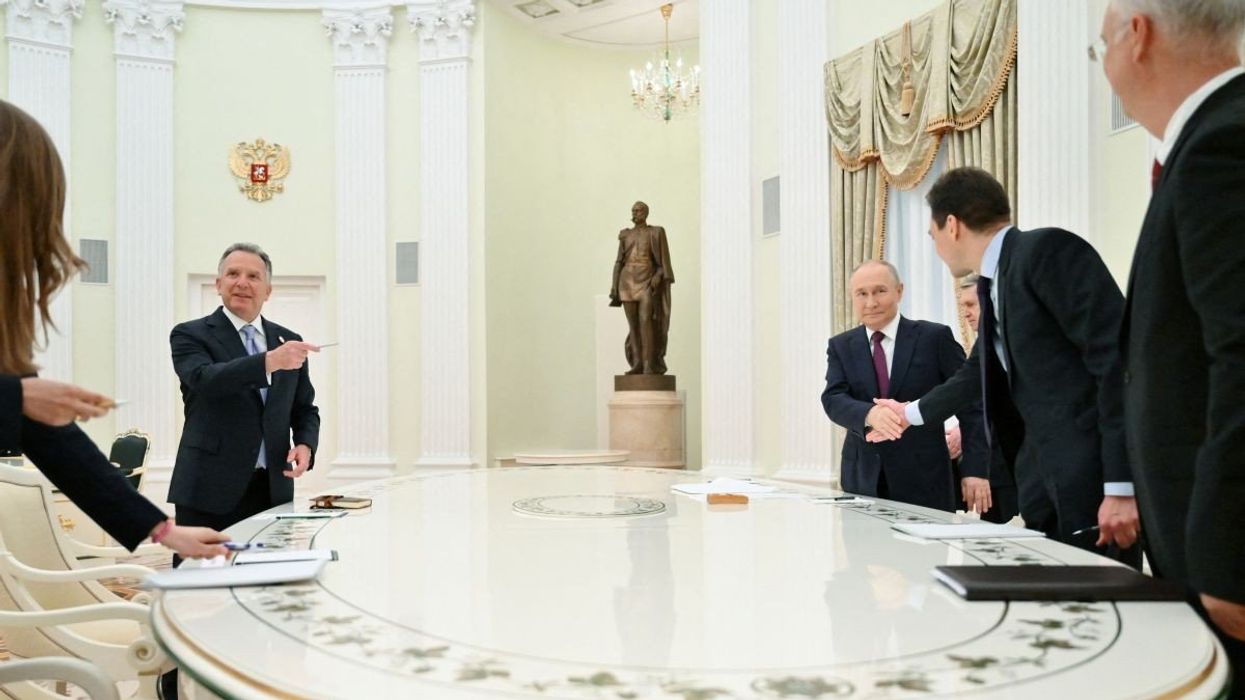 Members of US and Russian delegations, led by US special envoy Steve Witkoff and Russian President Vladimir Putin, attend a meeting in Moscow, Russia, on April 25, 2025.