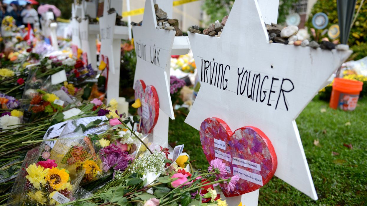 Memorials outside the Tree of Life synagogue following the shooting in Pittsburgh, Pennsylvania.