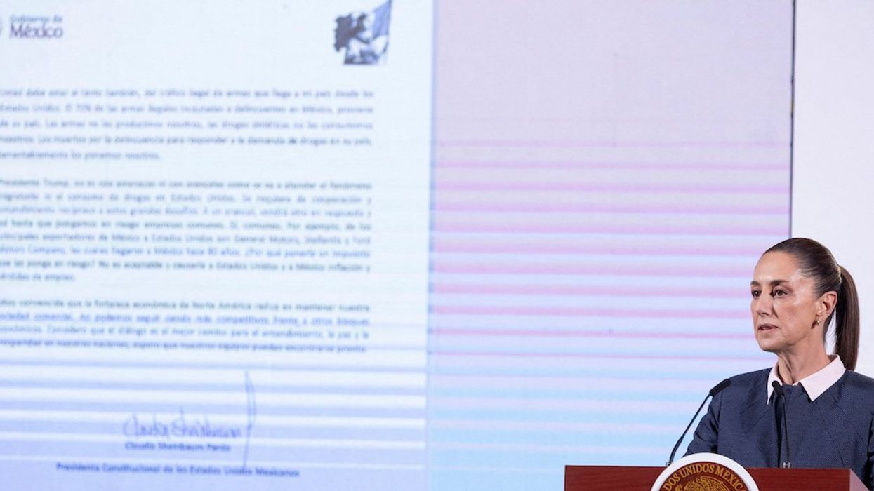 Mexican President Claudia Sheinbaum speaks after reading a letter to be sent to U.S. President-elect Donald Trump, warning that tariffs would cause inflation and job losses in both countries, at National Palace in Mexico City, Mexico, November 26, 2024.