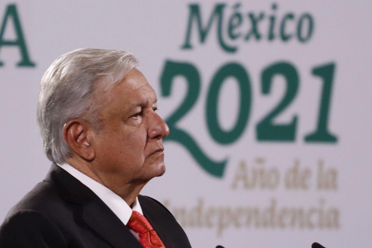 Mexico’s President Andres Manuel Lopez Obrador speaks during Covid-19 vaccination program press conference at National Palace on June 3, 2021 in Mexico City, Mexico.