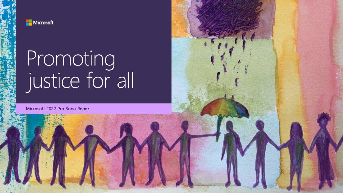 Microsoft's 2022 Pro Bono report, image of people holding hands.