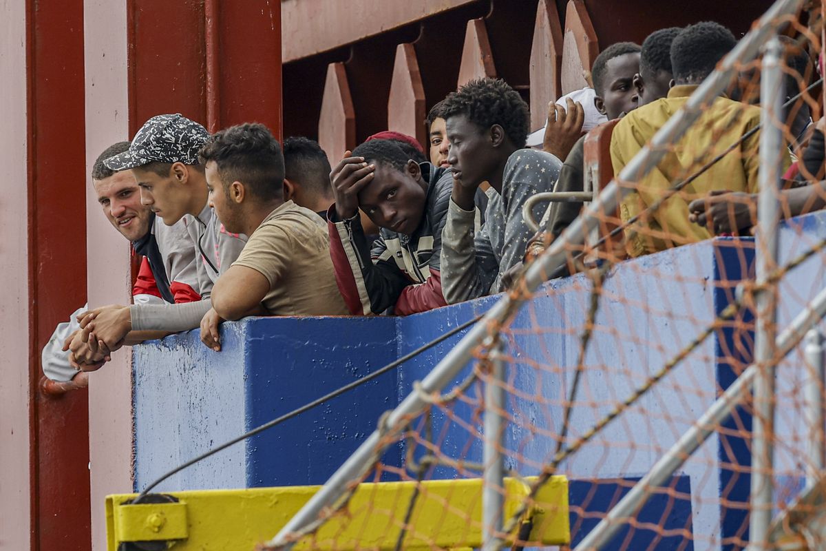 Migrants on board a ship which disembarked in Salerno, Italy. 