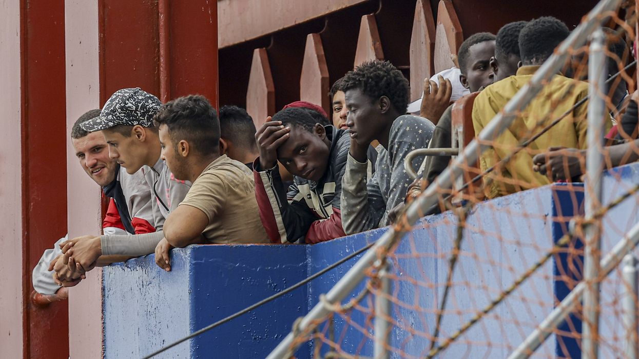 Migrants on board a ship which disembarked in Salerno, Italy.
