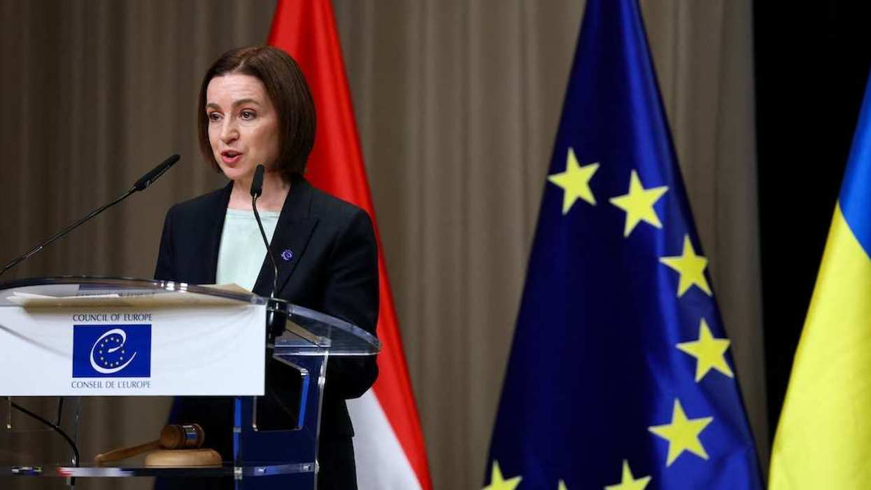 Moldovan President Maia Sandu speaks during a Council of Europe diplomatic conference to launch the International Claims Commission for Ukraine, aimed at handling compensation claims related to Russia's war in Ukraine, in The Hague, Netherlands, December 16, 2025.