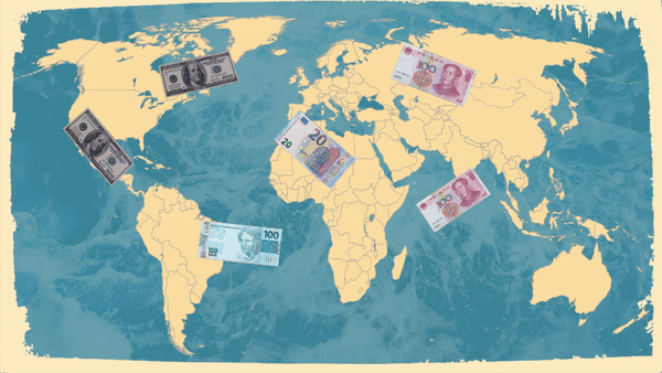 Money floating around the globe.