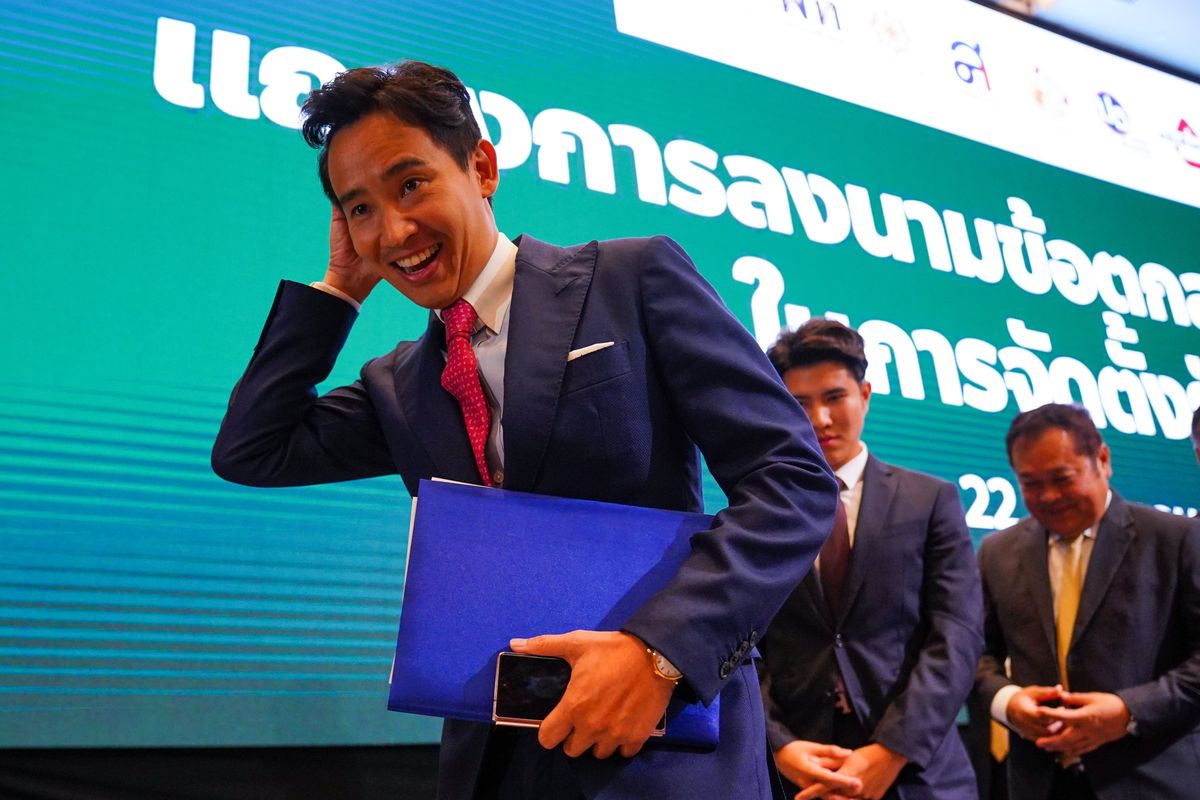 Move Forward Party leader and Thai PM candidate Pita Limjaroenrat during the press conference of coalition parties in Bangkok.