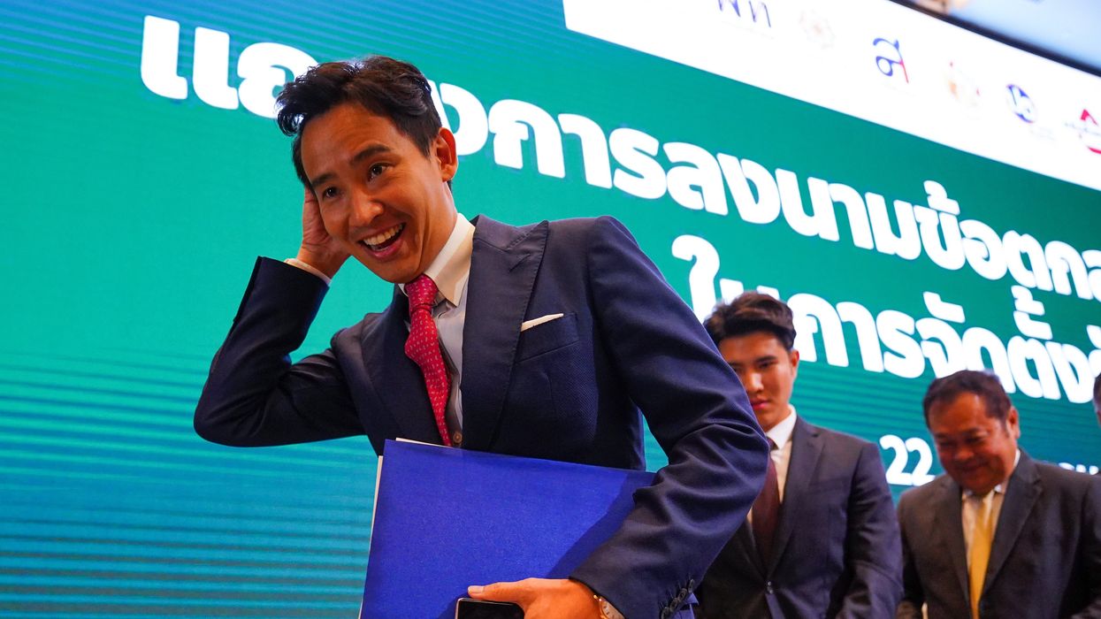 Move Forward Party leader and Thai PM candidate Pita Limjaroenrat during the press conference of coalition parties in Bangkok.