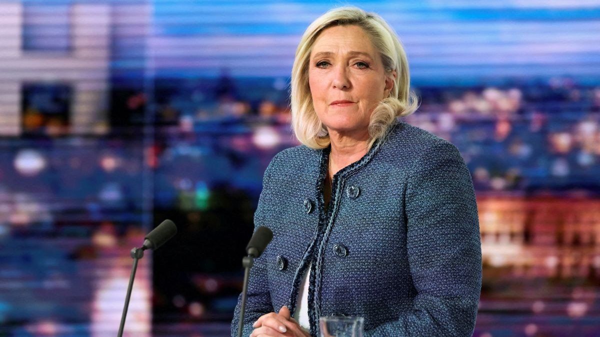 National Rally leader Marine Le Pen poses prior to an interview on the evening news broadcast of French TV channel TF1 on March 31, 2025.