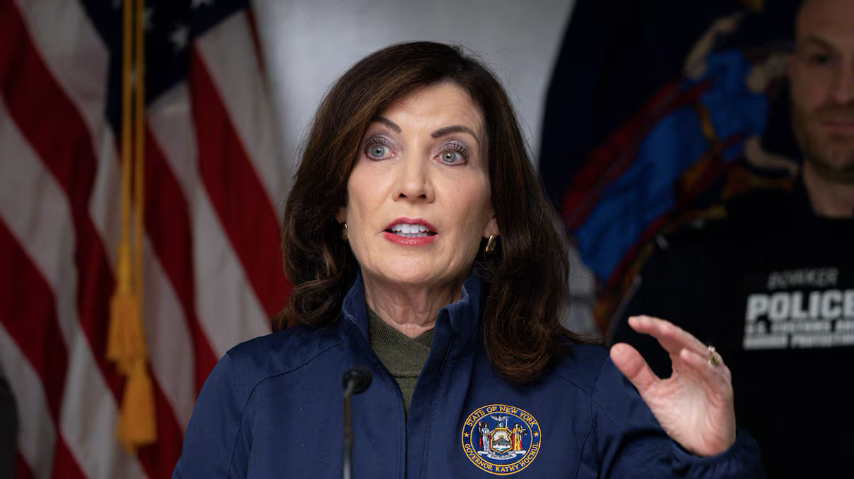 New York Governor Kathy Hochul speaks to press after an incident at the Rainbow Bridge U.S. border crossing with Canada, in Niagara Falls, New York, U.S. November 22, 2023.