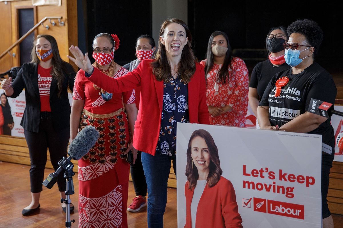 New Zealand Prime Minister Jacinda Ardern visits a NZ Labour Party South Auckland Get Out The Vote event on October 3, 2020
