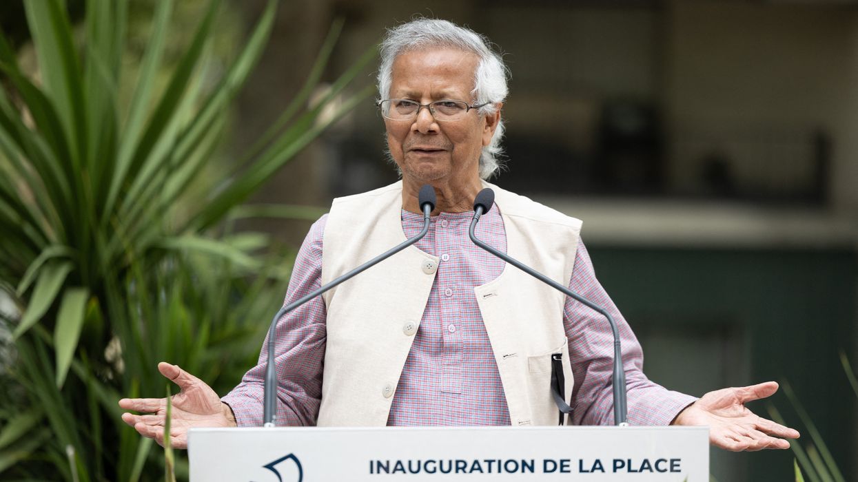 Nobel peace laureate Muhammad Yunus during the inauguration of the Muhammad Yunus place in the 18th arrondissement of Paris, on July 22, 2024. 