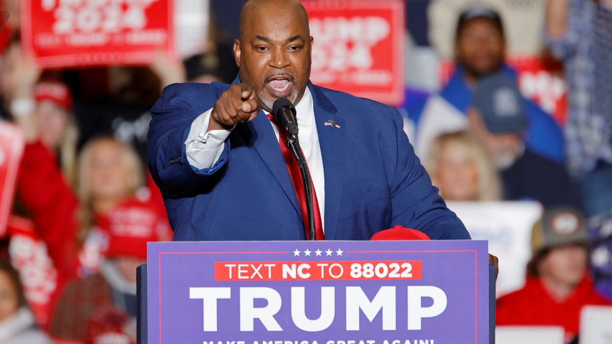 North Carolina Lieutenant Governor Mark Robinson, whom Republican presidential candidate and former U.S. President Donald Trump has endorsed in the race to be the state's next governor, speaks before his arrival for a rally in Greensboro, North Carolina, U.S., March 2, 2024.