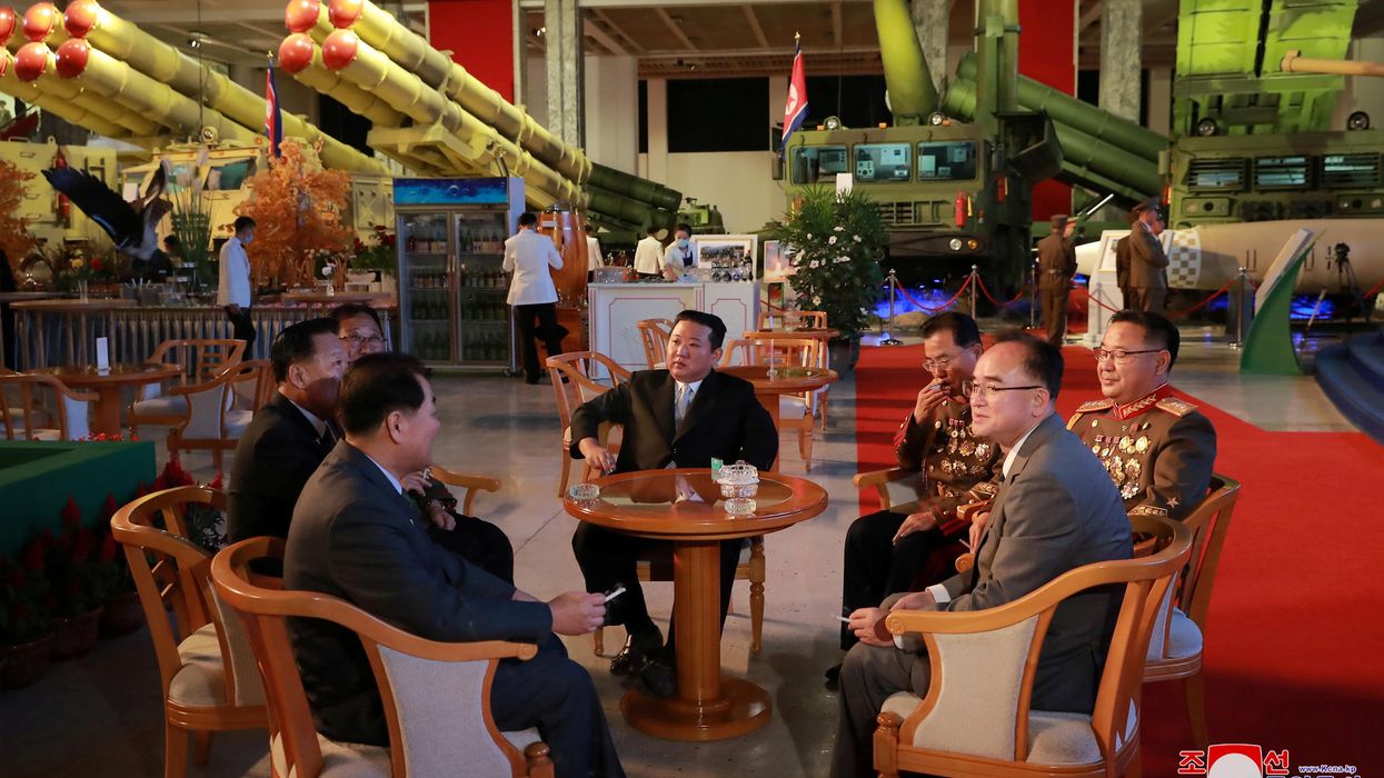 North Korea's leader Kim Jong Un attends the Defence Development Exhibition, in Pyongyang, North Korea, in this undated photo released on October 12, 2021 by North Korea's Korean Central News Agency