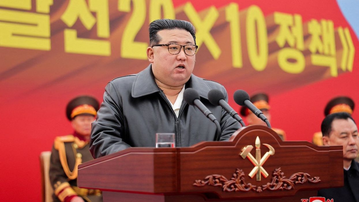 North Korean leader Kim Jong Un attends the groundbreaking ceremony for the construction of a factory in Songchon County, North Korea, February 28, 2024.