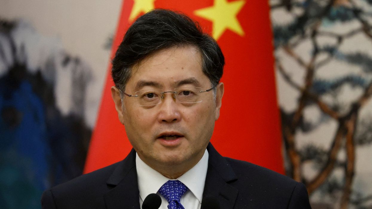 (Now former) Chinese Foreign Minister Qin Gang attends a press conference after talks with his Dutch counterpart Wopke Hoekstra in Beijing.