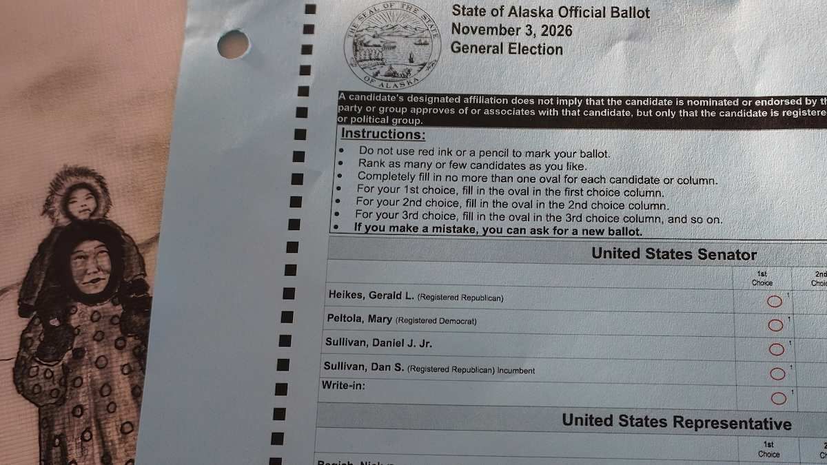 October 28, 2026, Anchorage, Alaska, USA: The Alaska State offical sample ballot shows where there are 2 Daniel Sullivans running for Alaska's Senate seat. One is Daniel J, Sullivan (called decoy Dan) and the other is the incumbant Daniel S. Sullivan.