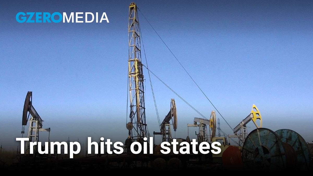 Oil cranes with the caption "Trump hits oil states"