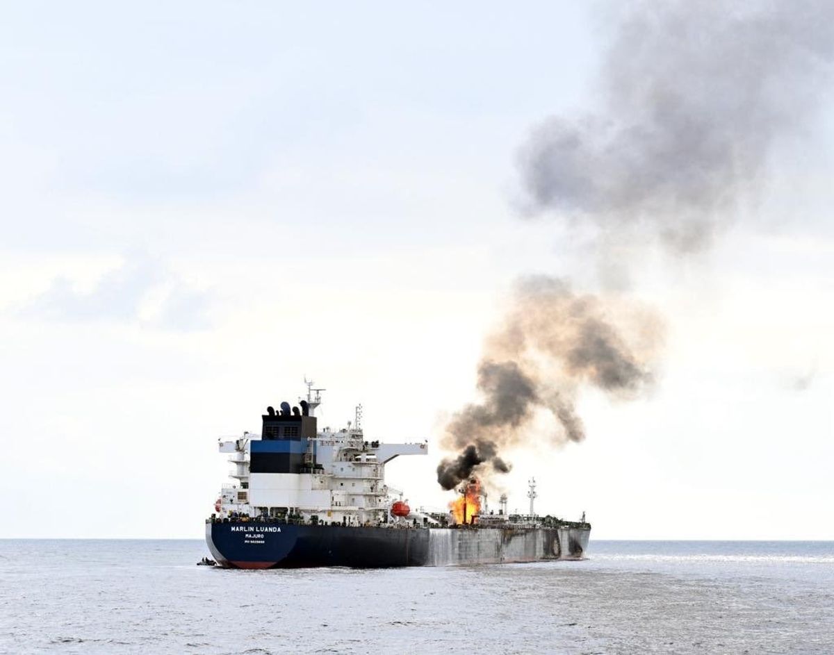 Oil tanker Marlin Luanda has caught fire 60 nautical miles southeast of Aden in Yemen after a missile attack by Houthi fighters based in Yemen.