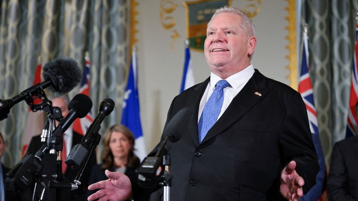 Ontario Premier Doug Ford, chair of the Council of the Federation, speaks during a press conference with the premiers of Canada in Washington, D.C., on Feb. 12, 2025.