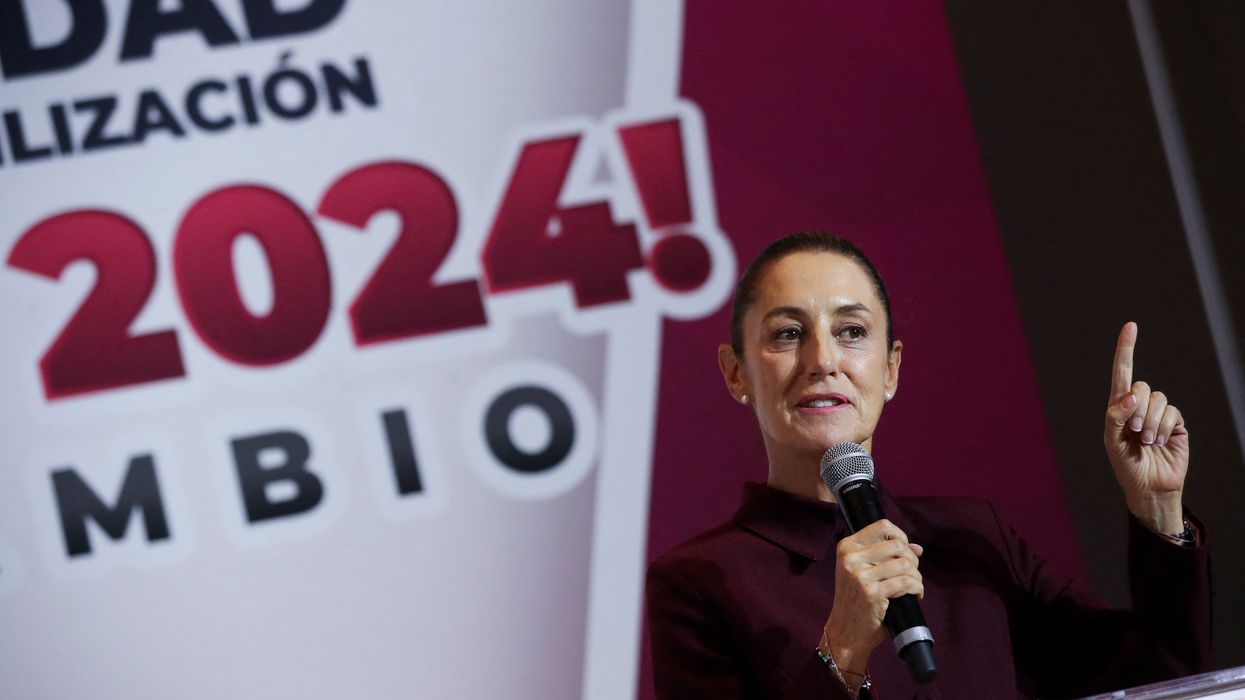 Outgoing Mexico City Mayor Claudia Sheinbaum speaks as she registers as a for the ruling MORENA party's 2024 presidential election primary.