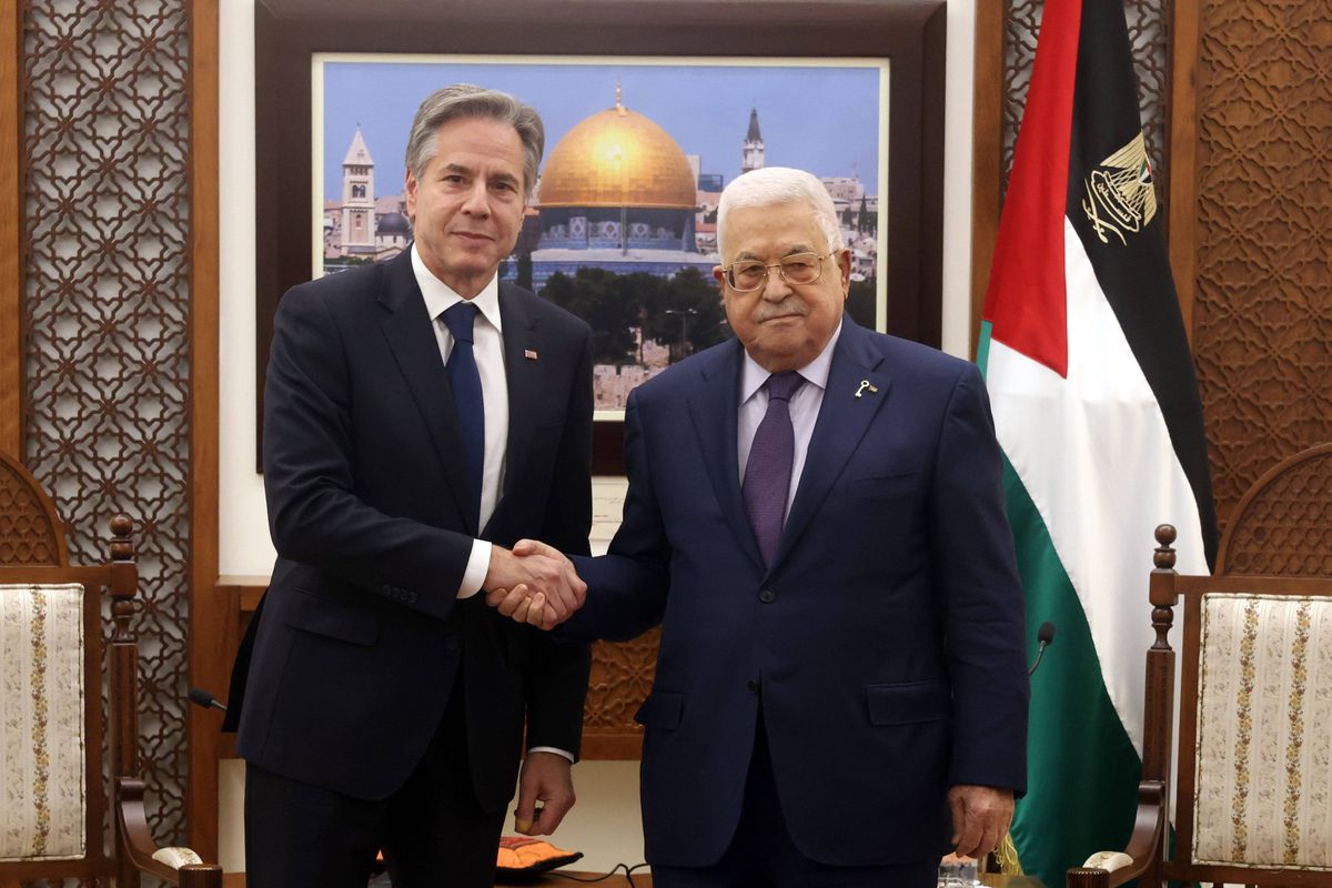 ​Palestinian Authority leader Mahmoud Abbas meets with US Secretary of State Antony Blinken in Ramallah in the West Bank on Nov. 5, 2023. 