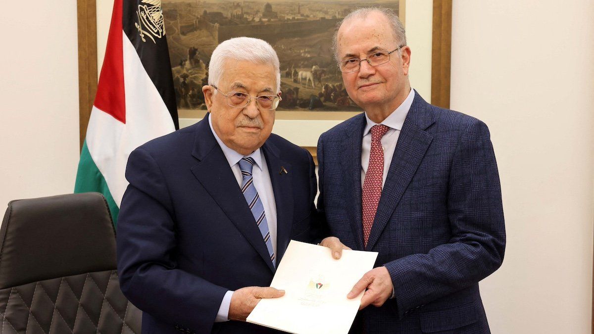 ​Palestinian President Mahmoud Abbas appoints Mohammad Mustafa as prime minister of the Palestinian Authority (PA), in Ramallah, in the Israeli-occupied West Bank March 14, 2024 in this handout image. 