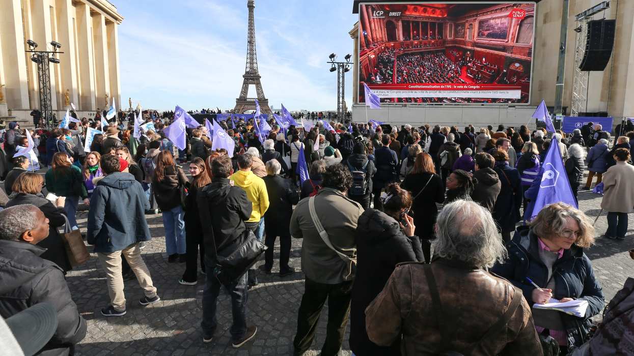 People are gathering near the Eiffel Tower at the Place du Trocadero in Paris, France, on March 4, 2024