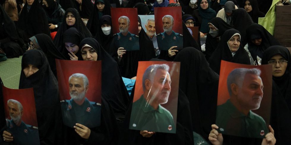 People attend a ceremony commemorating the death of late Iranian General Qassem Soleimani, in Tehran, Iran, January 3, 2024.