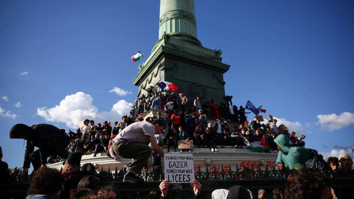 People attend a demonstration at Place de la Bastille, during nationwide protests to demand better school conditions, in Paris, France, October 8, 2026.