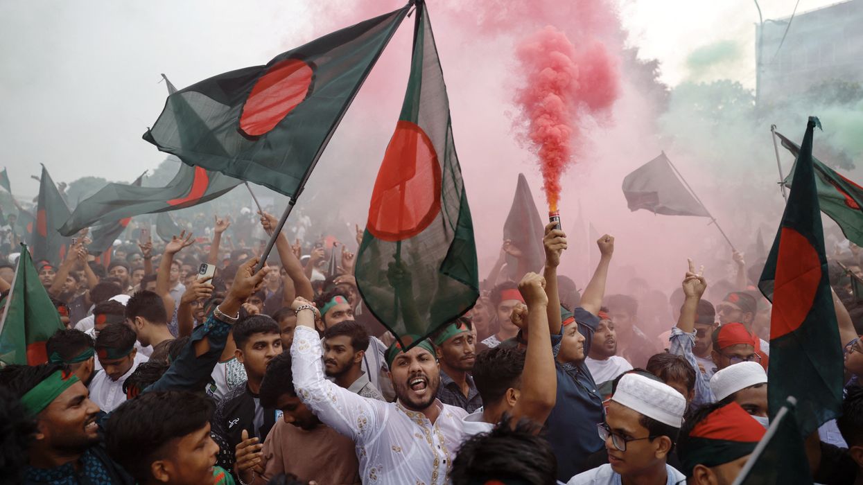 People celebrate the one year anniversary since student-led protests ousted Bangladesh's former Prime Minister Sheikh Hasina, in Dhaka, Bangladesh, August 5, 2025.