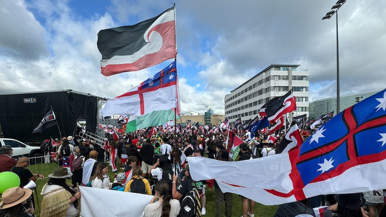 People gather ahead of a march to the parliament in protest of the Treaty Principles Bill, in Wellington, New Zealand, November 19, 2024.