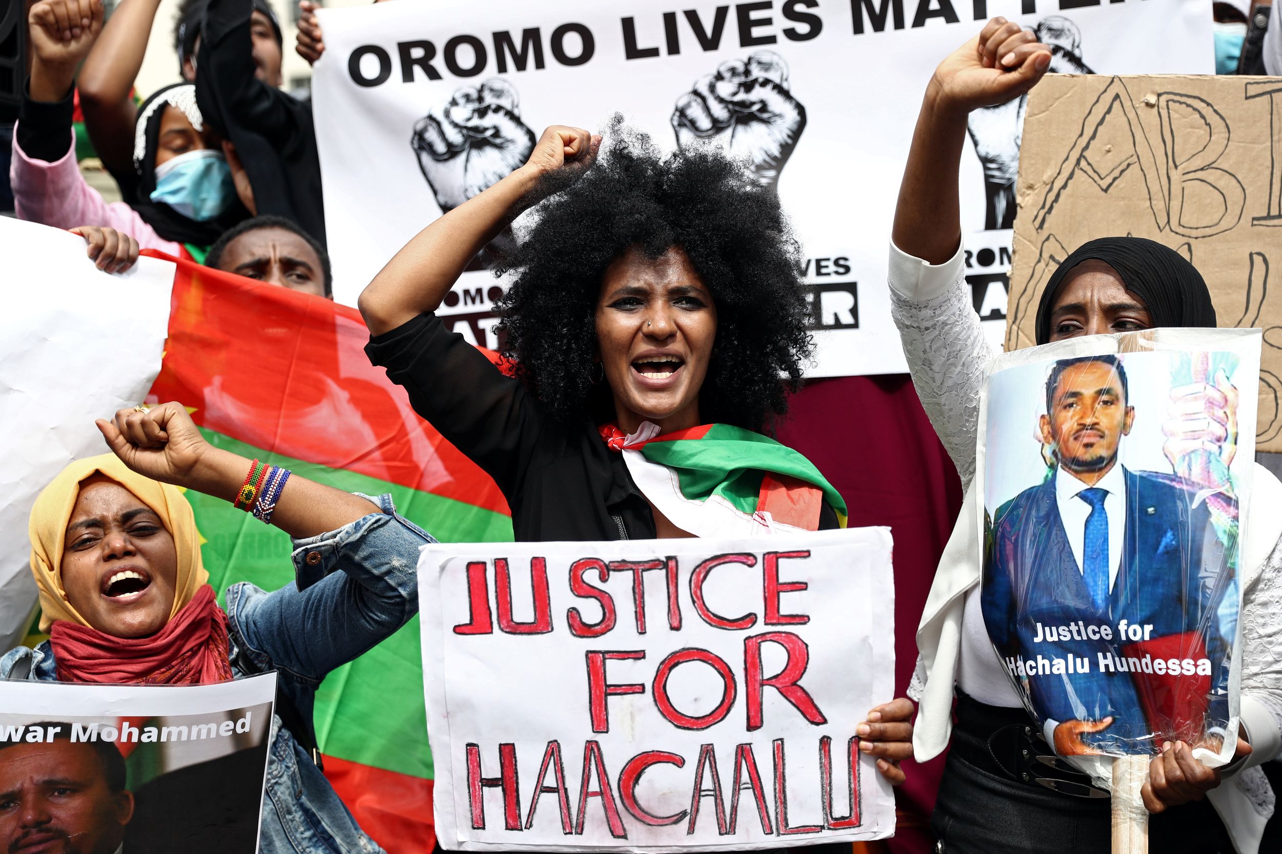 People gather to protest against the treatment of Ethiopia's ethnic Oromo group, July 3, 2020