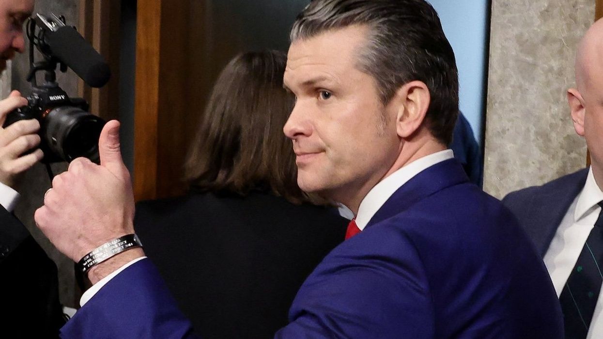 Pete Hegseth, Donald Trump's nominee to be secretary of defense, gestures as he leaves a Senate Committee on Armed Services confirmation hearing on Capitol Hill in Washington, on Jan. 14, 2025.