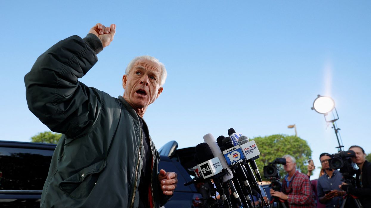 Peter Navarro, who served as U.S. then-President Donald Trump's trade adviser, talks to the media before turning himself in at a federal correctional institution to begin his prison sentence for defying a subpoena from a panel that investigated the January 6, 2021, attack on the U.S. Capitol, in Miami, Florida, U.S.