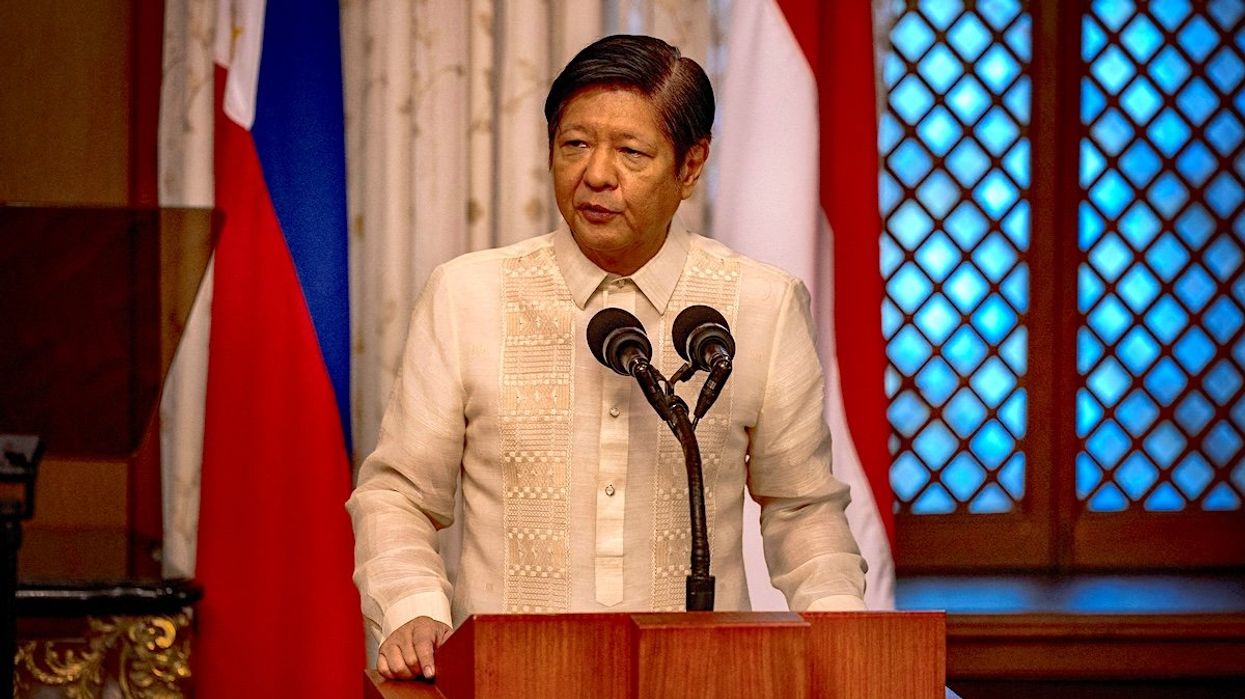 Philippine President Ferdinand Marcos Jr. delivers a joint statement during the visit of Indonesian President Joko Widodo at the Malacanang Palace, in Manila, Philippines, on Jan. 10, 2024.