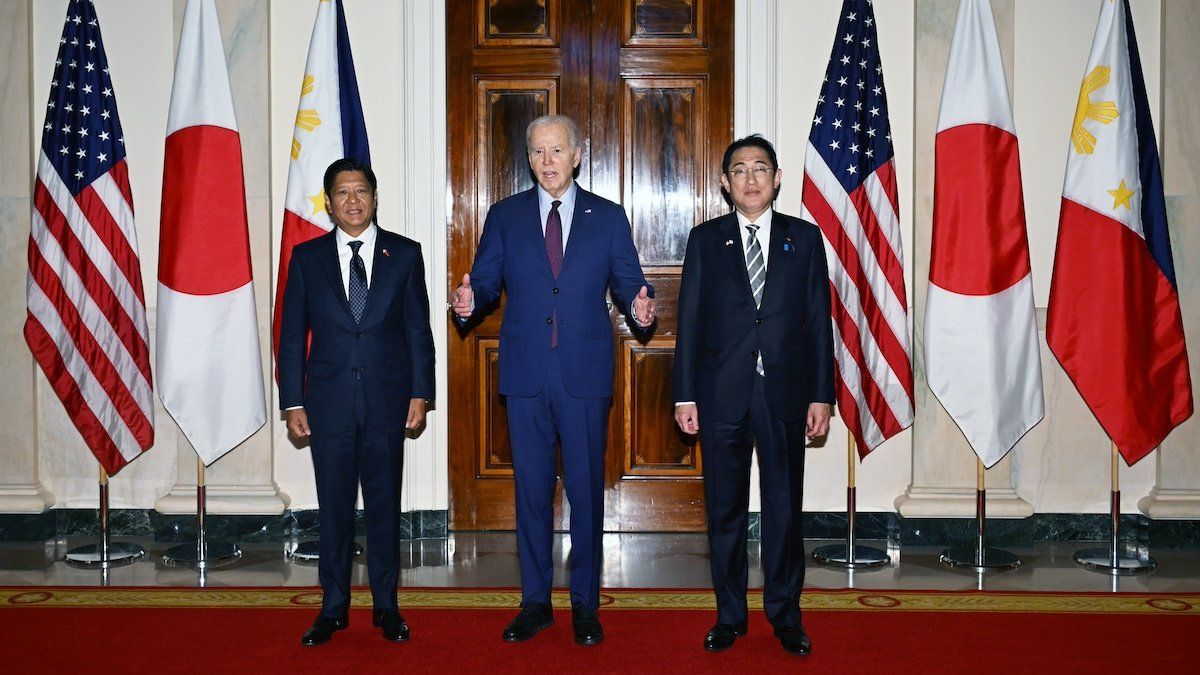 ​Philippine President Ferdinand Marcos Jr., U.S. President Joe Biden and Japan’s Prime Minister Fumio Kishida are pictured ahead of their trilateral summit at the White House in Washington on April 11, 2024. 
