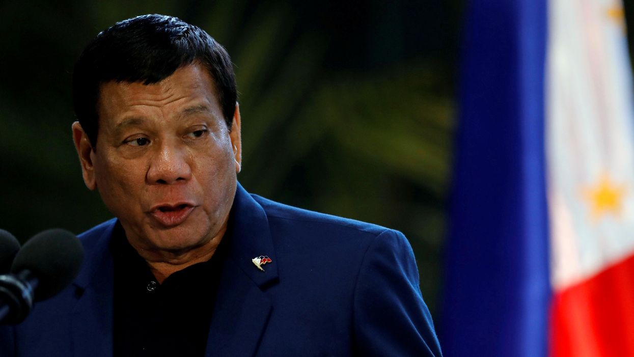 Philippine President Rodrigo Duterte speaks during a news conference at the Ninoy Aquino International Airport in Paranaque, Metro Manila, Philippines