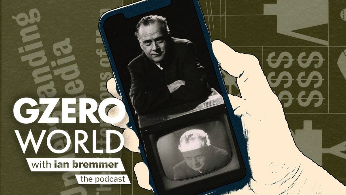 Photograph of Marshall McLuhan with the logo of GZERO World with Ian Bremmer: the podcast