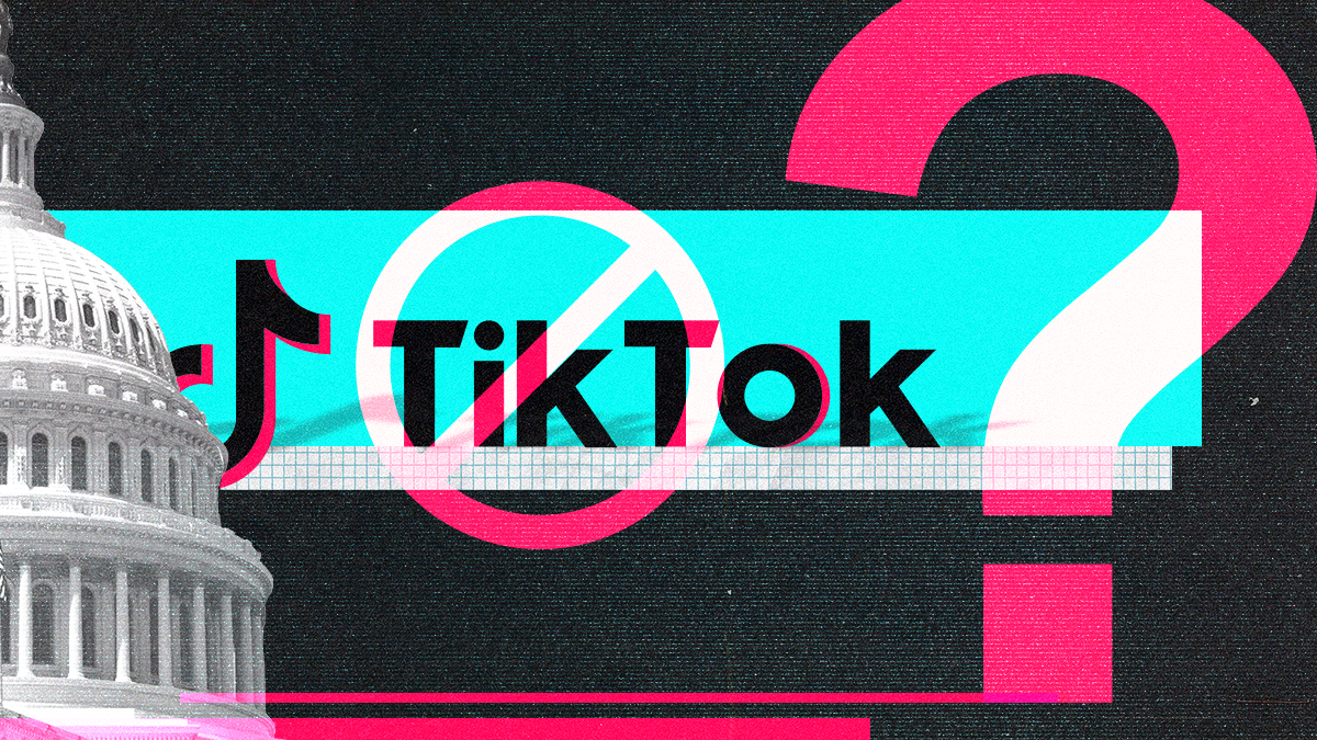 Picture of the Tik Tok symbol over the US Capitol Building.