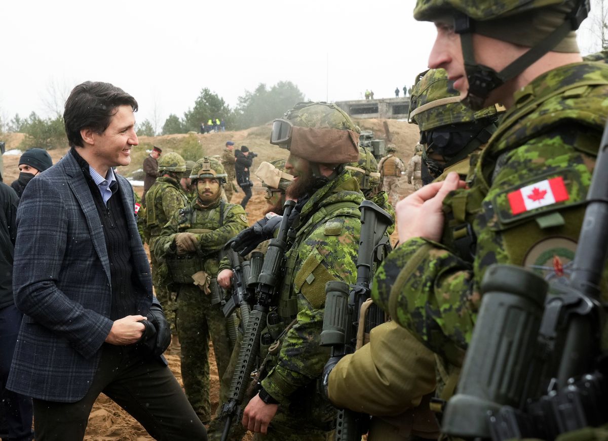 PM Justin Trudeau visits Canadian troops in Latvia.