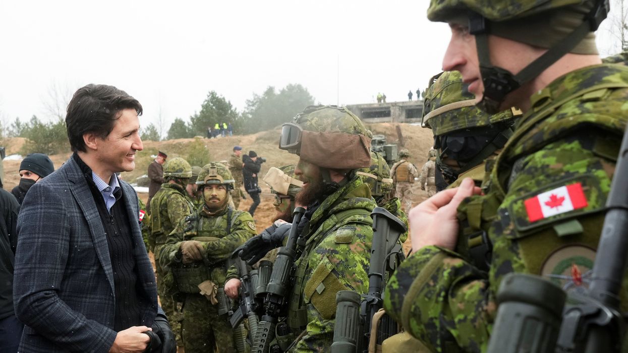 PM Justin Trudeau visits Canadian troops in Latvia.