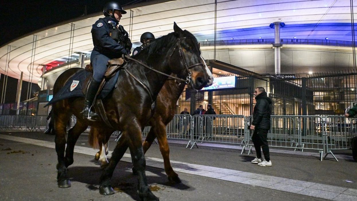 Police reinforcements patrol before the UEFA Nations League football match between France and Israel at the Stade de France stadium in Saint-Denis, north of Paris, on Nov. 14, 2024.