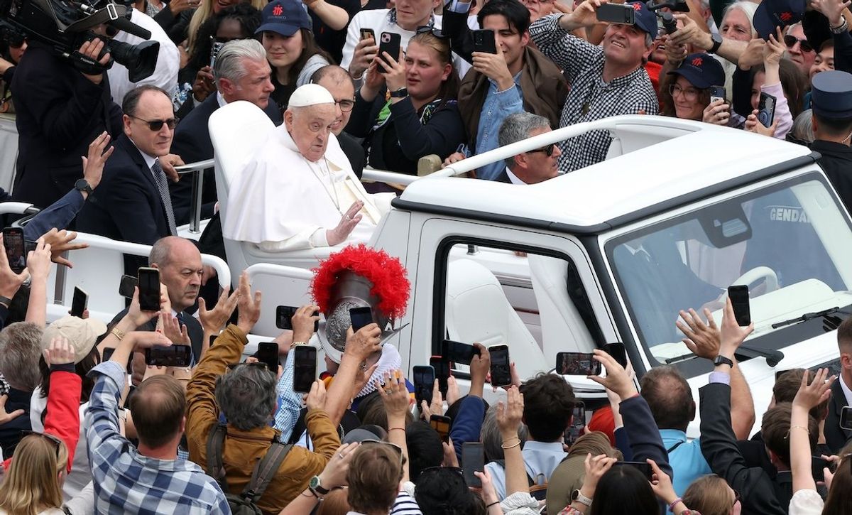 Pope Francis greets crowds in Saint Peter’s Square on Easter Sunday, April 20, 2025.
