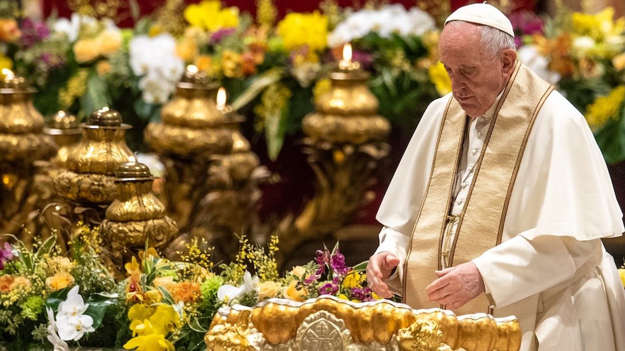 Pope Francis is seen here during Holy Week in April 2022.