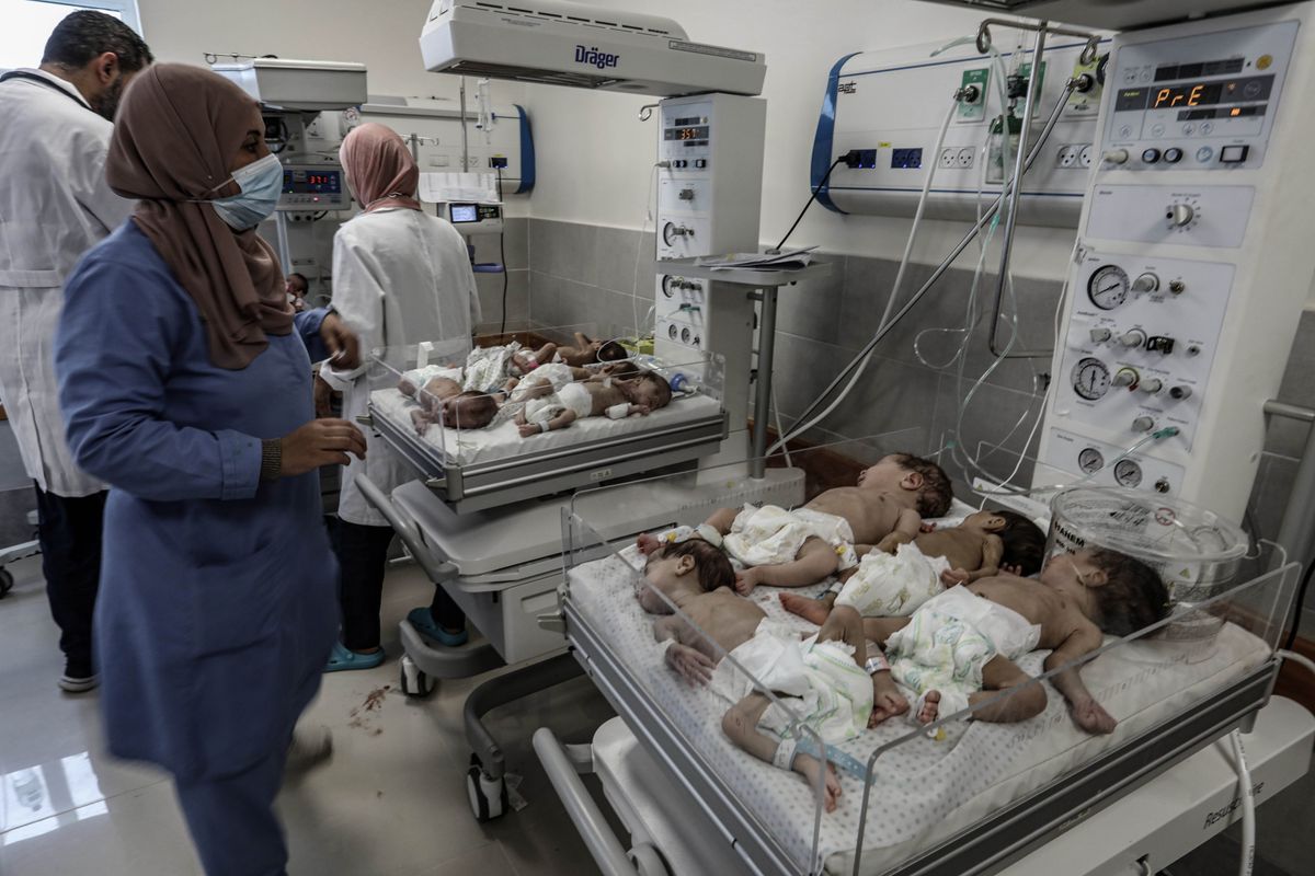 Premature newborns receive treatment after being transferred from Al-Shifa Hospital to Al-Emarati Hospital in Rafah, south of the Gaza Strip.