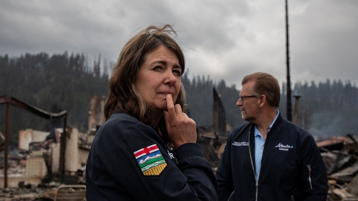 Premier Danielle Smith tours Jasper, Alberta, Canada, in July.