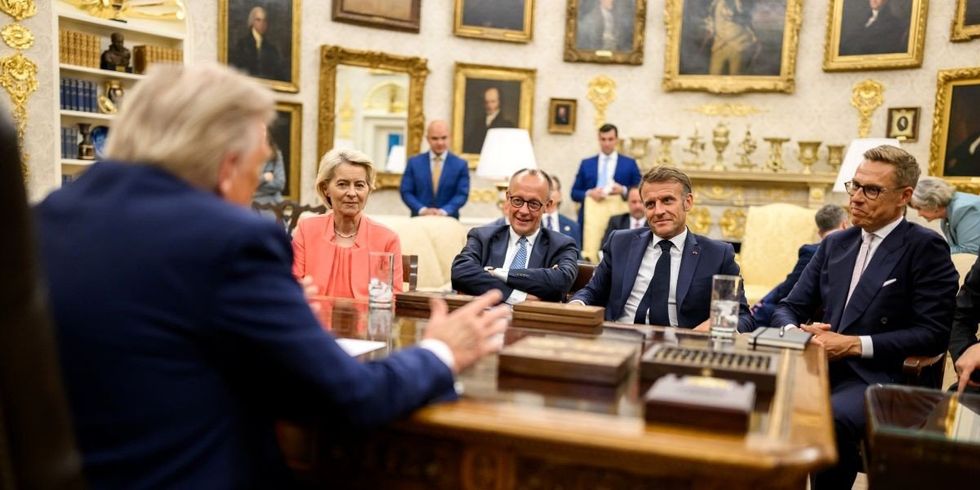 President Donald Trump meets with U.K. Prime Minister Keir Starmer, Italian Prime Minister Giorgia Meloni, European Commission President Ursula von der Leyen, German Chancellor Friedrich Merz, French President Emmanuel Macron.